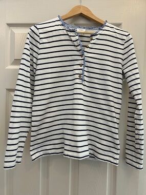 J. Crew White & Navy Stripe Long-Sleeve Henley Top